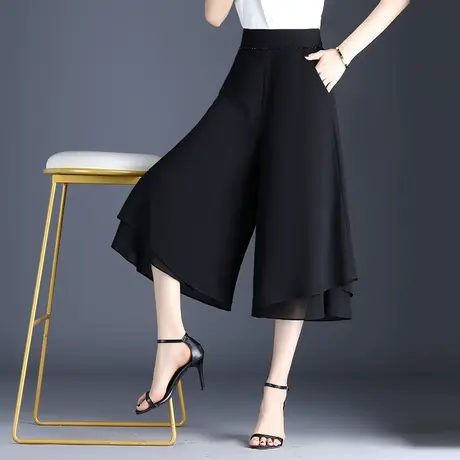 夏季宽松雪纺裙裤阔腿裤女2023新款大码垂感七分休闲裤时尚五分裤商品大图