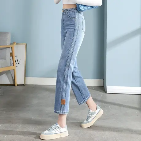 高腰直筒牛仔裤女2023新款春夏薄款女裤小个子八分裤九分裤烟管裤商品大图