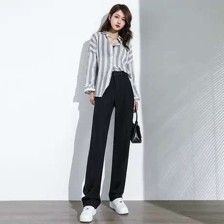 黑色直筒西装裤女春秋季垂感拖地高腰显瘦百搭质感阔腿休闲裤长裤商品大图