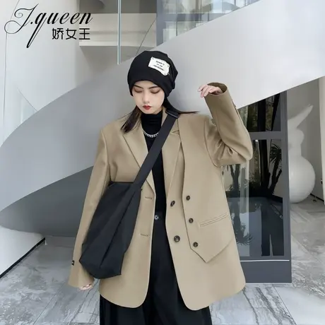 西装外套女秋季复古宽松廓形显瘦小众设计感时尚气质假两件小西服图片