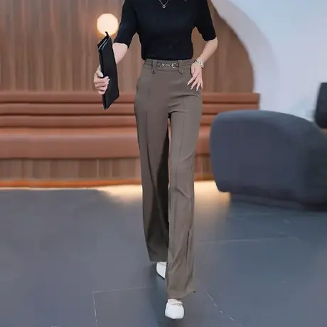 高腰窄版西装阔腿裤夏季薄款中年女士裤时尚百搭垂坠感休闲直筒裤图片