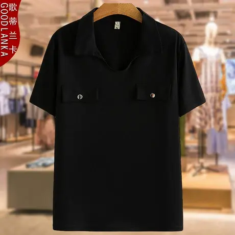 中年妈妈夏装纯棉POLOt恤衫上衣200斤大码宽松显瘦时尚V领短袖T恤商品大图