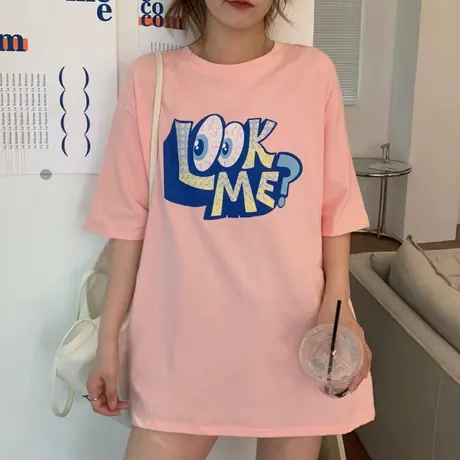 oversize短袖t恤女夏季纯棉宽松韩版ins半袖设计感小众显瘦上衣服商品大图
