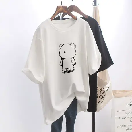 纯棉中长款短袖t恤女装百搭韩版宽松半袖大码夏装2022新款上衣潮商品大图