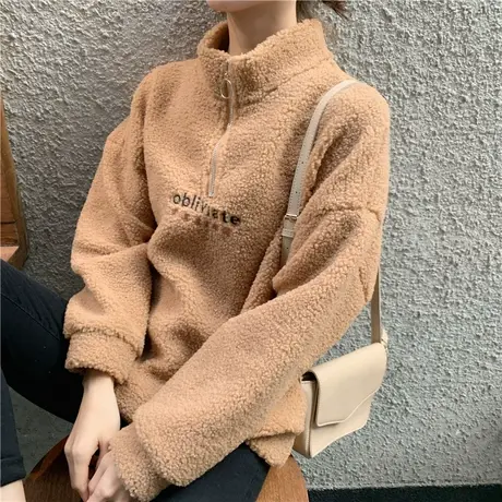 羊羔毛卫衣女韩版潮宽松原宿bf慵懒风上衣加绒加厚ins超火cec外套商品大图