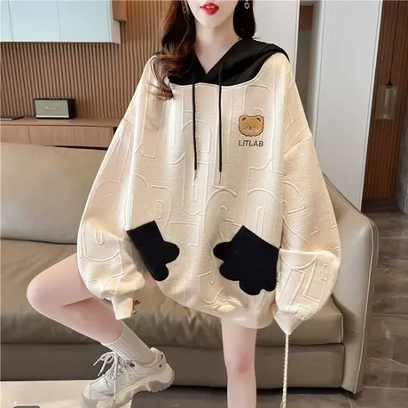 早秋装卫衣女春秋季韩版宽松设计感小众小个子薄款华夫格小熊外套图片
