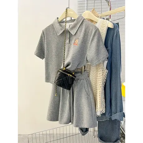 休闲polo衫套装女夏季薄款时尚短袖短裤跑步运动两件套小个子学生图片