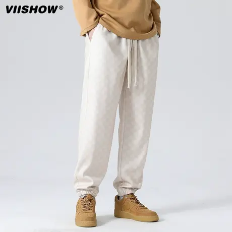 VIISHOW美式潮牌棋盘格休闲裤男春秋薄款运动卫裤宽松束脚长裤子商品大图