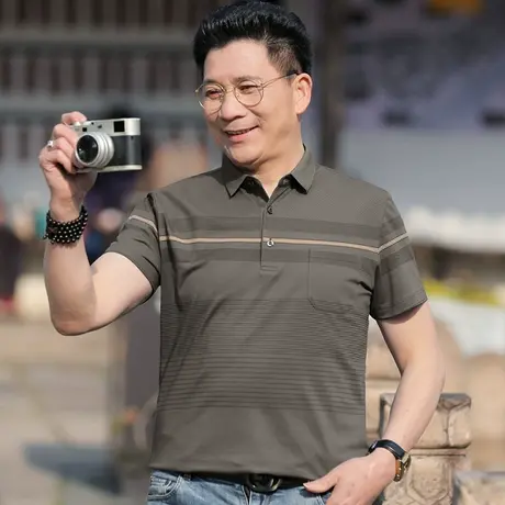 冰丝短袖t恤男士中年夏季爸爸装半袖polo汗衫老年人爷爷上衣服薄商品大图