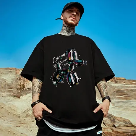 高街短袖t恤大码男装纯棉宽松情侣夏季oversize美式上衣服ins潮牌商品大图