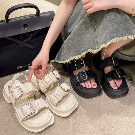 凉鞋女款2023年新款夏季外穿厚底时装高级感仙女风增高凉拖沙滩鞋商品大图