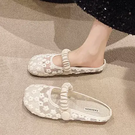 包头拖鞋女2023夏季新款透气网面孕妇鞋平底豆豆渔夫鞋仙女配裙子商品大图