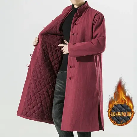 中国风唐装棉袄冬季保暖茶服棉服大褂中长款过膝盘扣棉衣复古男装图片