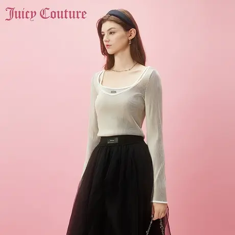 Juicy Couture橘滋2024早春穿搭新款芭蕾金属牌假两件女式针织衫图片