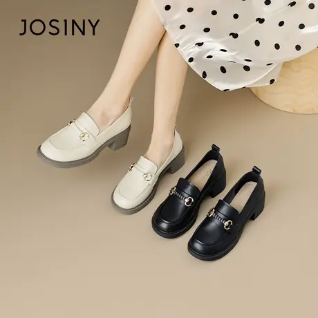 Josiny/卓诗尼乐福鞋2023秋季新款英伦风时尚百搭高跟一脚蹬女鞋商品大图