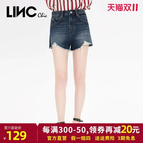 LINC金羽杰牛仔裤女2023夏季新款高腰显瘦毛边牛仔短裤女922105商品大图