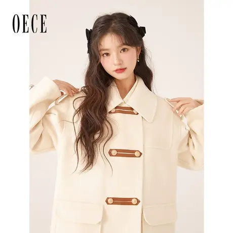 【新品】Oece复古学院风呢大衣2022冬季新款女装设计感减龄外套商品大图