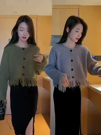 chic设计感短款长袖毛衣外套女秋季2023新款流苏设计感宽松针织衫商品大图