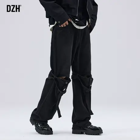 男士黑色拼接牛仔裤男宽松直筒秋季休闲裤子2023新款长裤百搭男裤商品大图