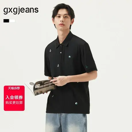 gxg.jeans男装 多色满身刺绣休闲时尚通勤翻领短袖polo衫25夏新品图片