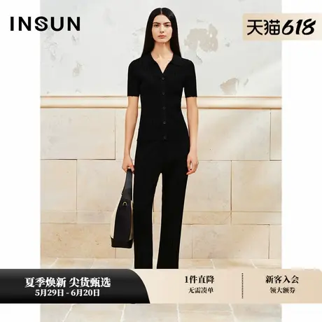 INSUN恩裳专选夏季简约宝丽丝修身坑条针织衫商品大图