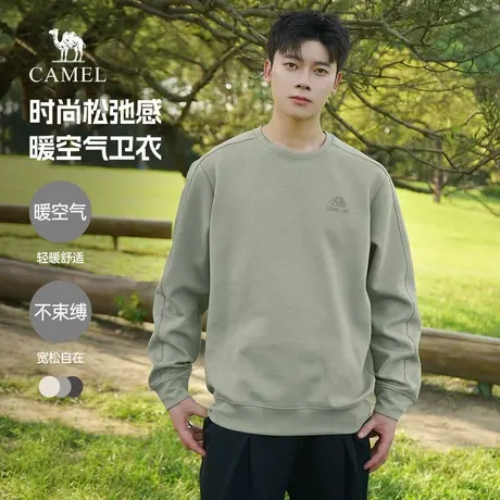 骆驼男装圆领卫衣男春秋季2025新款情侣纯色套头休闲长袖上衣男图片