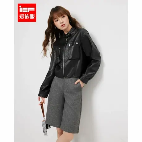 IEF/爱依服2025春季新款美式潮酷机车风帅气休闲百搭亮面皮外套图片