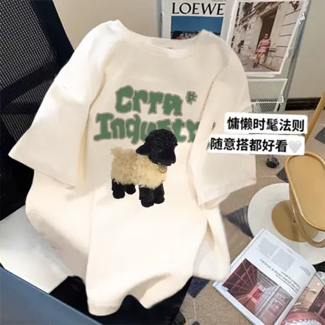 hiphop潮牌t恤女白色大码纯棉短袖潮ins嘻哈美式高街风正肩上衣夏商品大图