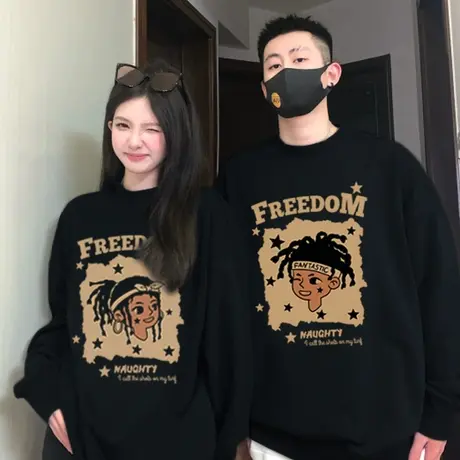 秋冬美式小众oversize慵懒风宽松加绒无帽卫衣外套女潮ins情侣装商品大图