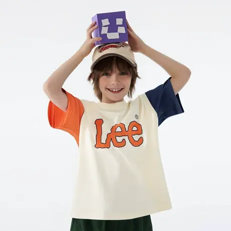 lee童装男女童撞色设计感拼接短袖t恤2025年夏季新款时尚百搭上衣商品大图