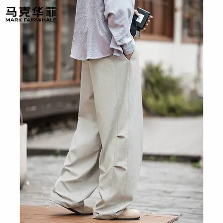 马克华菲裤子男2025新款秋季薄款宽松直筒阔腿潮牌弯刀休闲裤男款图片