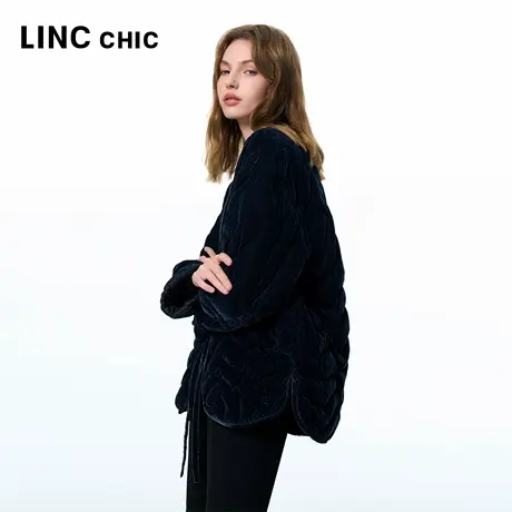 LINCCHIC金羽杰2025年秋季新品轻奢丝绒感羽绒外套女2116B商品大图