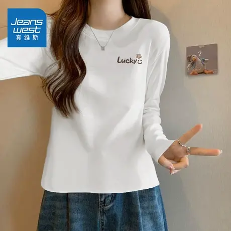 NOE真维斯长袖t恤女2025新款秋季爆款青少年宽松打底内搭上衣女商品大图