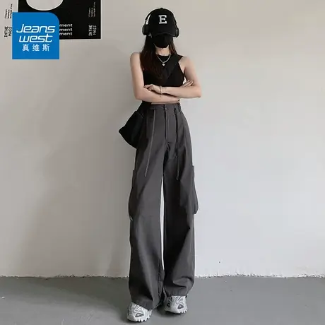 JO真维斯纯棉工装裤女2023新款时尚个性口袋直筒阔腿长裤图片