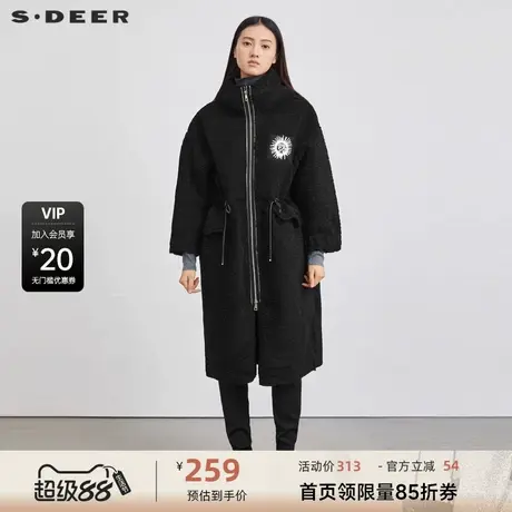S·DEER圣迪奥女装连帽收腰撞色字母仿羊羔绒大衣S214Z1876商品大图