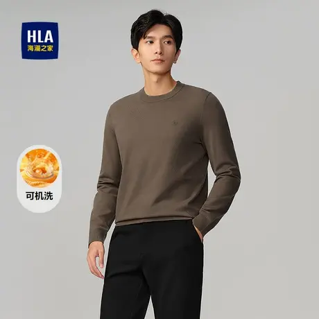 HLA/海澜之家休闲长袖针织衫2025秋季新款圆领修身可机洗毛衣男图片