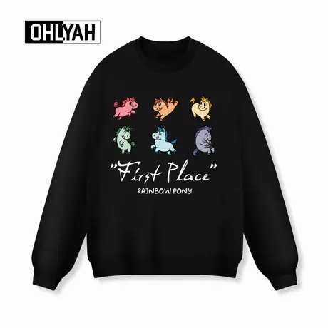 Ohlyah品牌彩色卡通小马印花秋冬卫衣男女同款学生大码时尚圆领潮商品大图