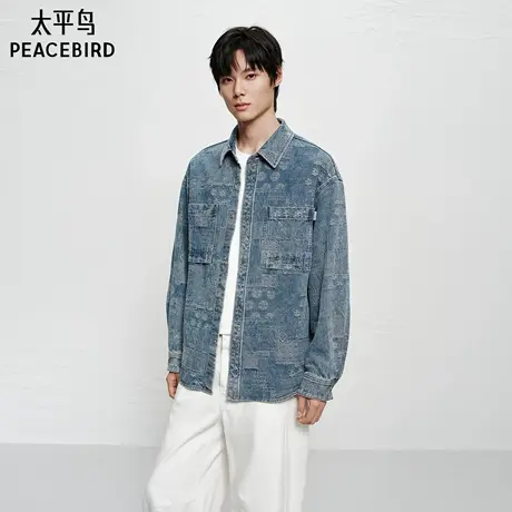 【商场同款】太平鸟男装 休闲衬衫提花阔版牛仔衬衫男 B2CHF4126商品大图