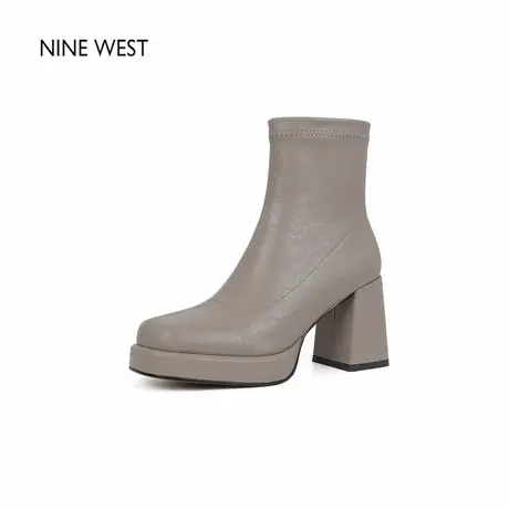 奥莱专供Nine West/玖熙复古马丁靴方头防水台厚底烟筒靴粗跟短靴图片