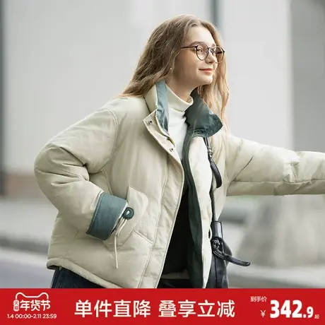 唐狮秋冬款羽绒服短款女立领撞色短款羽绒服高级感减龄冬装慵懒风图片
