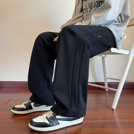 唐狮春秋季新款运动裤男生阔腿卫裤宽松休闲长裤子直筒黑色TD图片