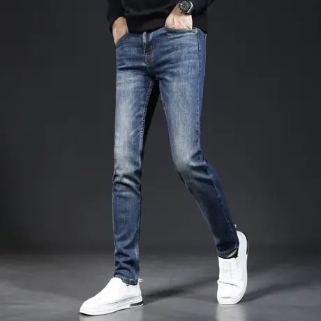秋季牛仔裤男2023新款修身小脚蓝色韩版潮流弹力休闲男士裤子秋冬商品大图