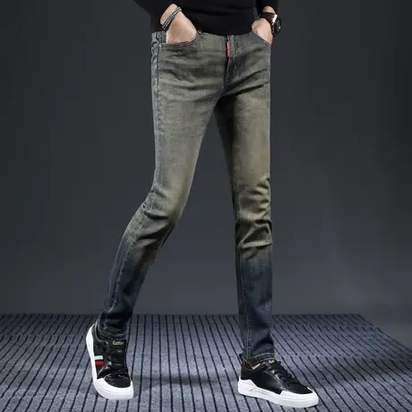 美式休闲复古牛仔裤男款修身小脚2023新款秋冬款高端品质男装裤子商品大图