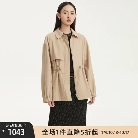 LANCY/悦朗姿2023新款短款风衣外套女气质衬衫领抽绳通勤女图片