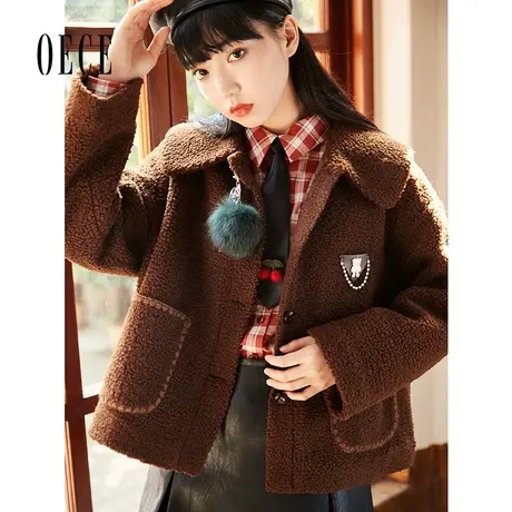 【买1送1】Oece复古毛毛外套冬新款女软糯系羊羔毛短款大衣小个子图片