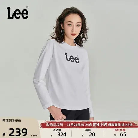 Lee商场同款23秋冬新品舒适版logo印花白色女长袖T恤LWT0067144DR图片