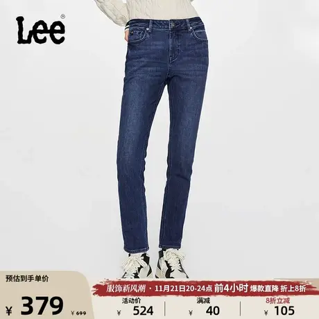 Lee23秋冬新品433修身高腰窄脚磨毛女中蓝色保暖牛仔裤LWB100433图片
