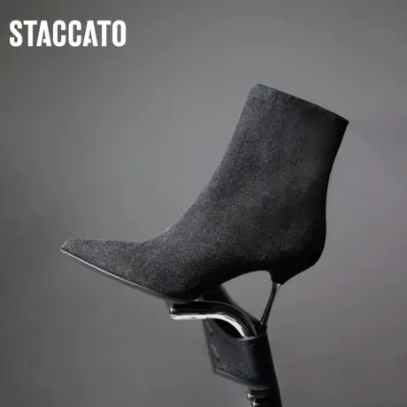 思加图冬季新款尖头牛仔靴细高跟短靴时装靴瘦瘦靴女EQR02DD3图片