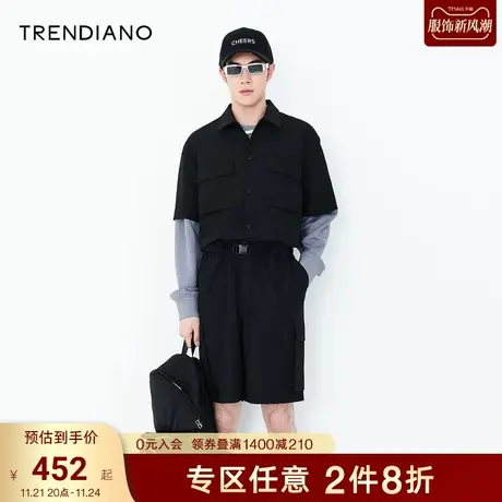 TRENDIANO夏季男装新款时尚美式潮流工装连体中裤休闲短裤商品大图