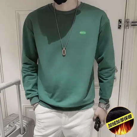 冬季男卫衣打底衫上衣套头加绒圆领加厚保暖体恤潮牌休闲简约外套商品大图